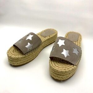 PULL&BEAR silver metallic star print espadrille slide shoe platform Y2K slip on